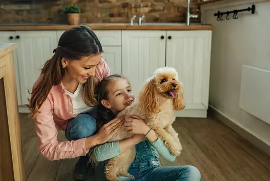 Haus-Familie-Wohnen-Serie-2-2 Familie mit Hund in der Küche eines Friesenhauses