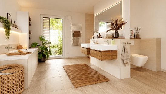 Modernes Bad mit Gartenzugang